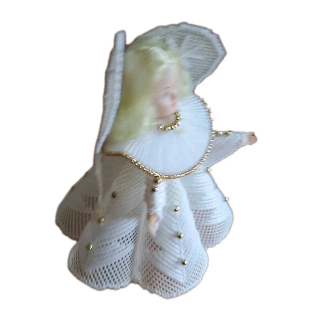 Vintage Angel Doll Needlepoint Plastic Canvas Christmas Table Top Decor